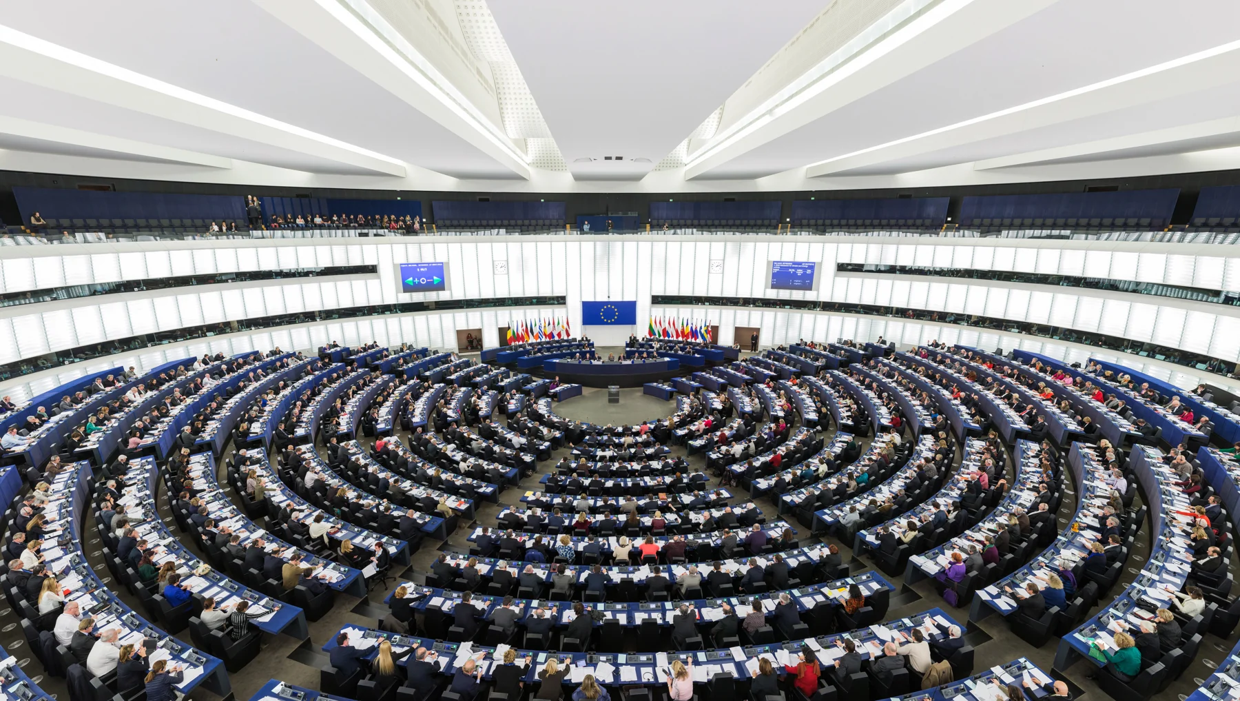 Vue panoramique de l’hémicycle du Parlement européen à Strasbourg.