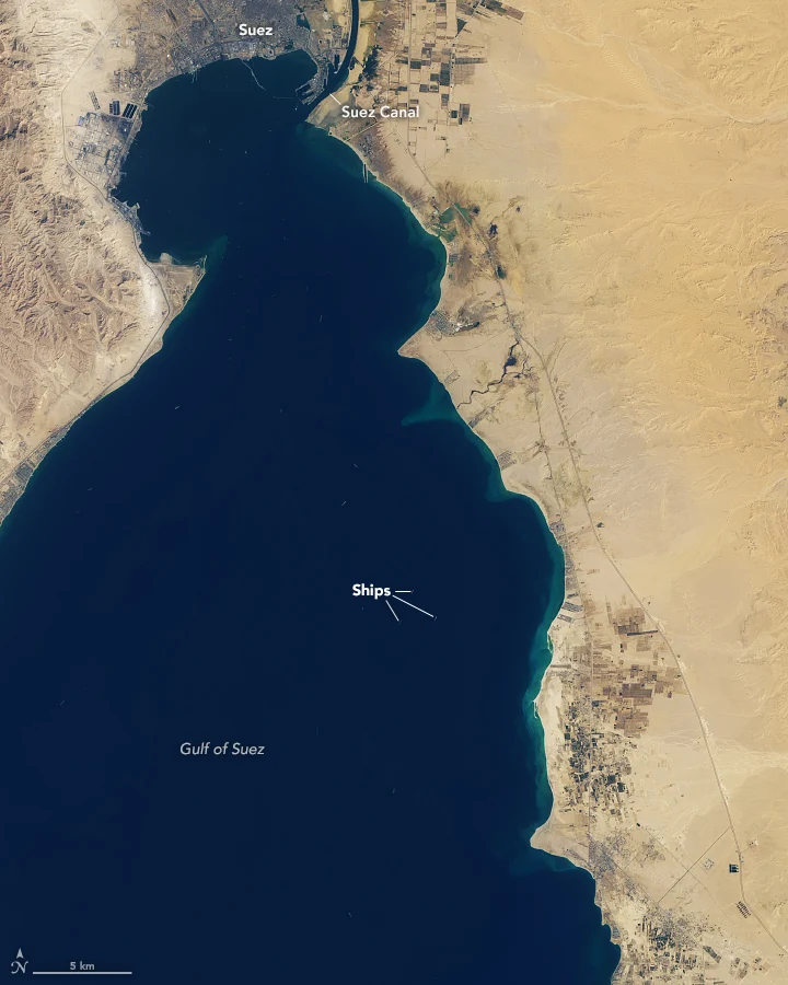 Le golfe de Suez avant la formation de la file de navires en mars 2021.
